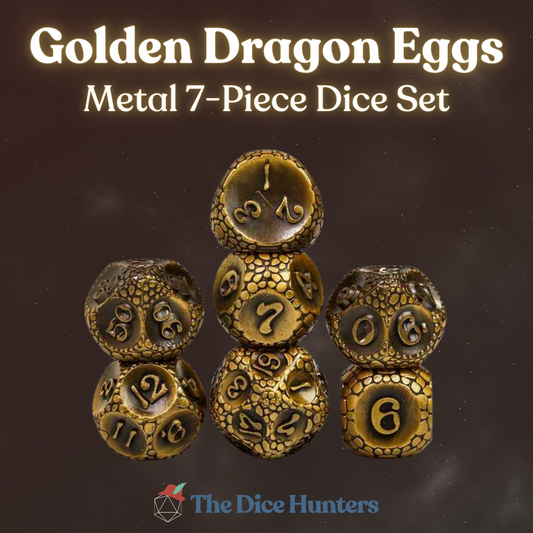 Golden Dragon Eggs Metal DnD Dice Set