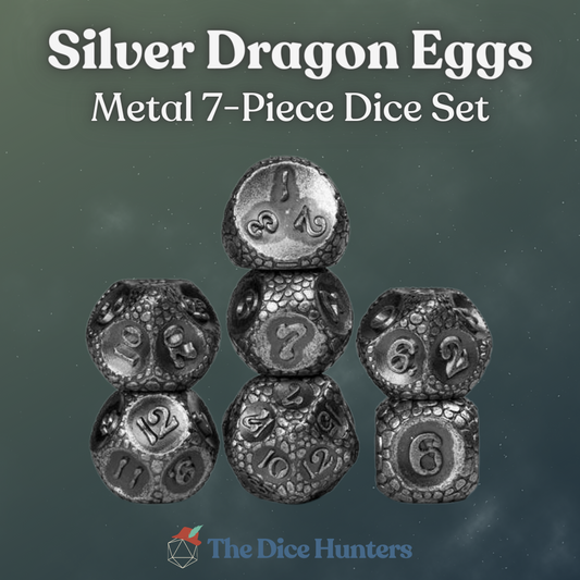 Silver Dragon Eggs Metal DnD Dice Set