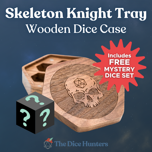 Wooden Skull Dice Case with Mystery Dice Set